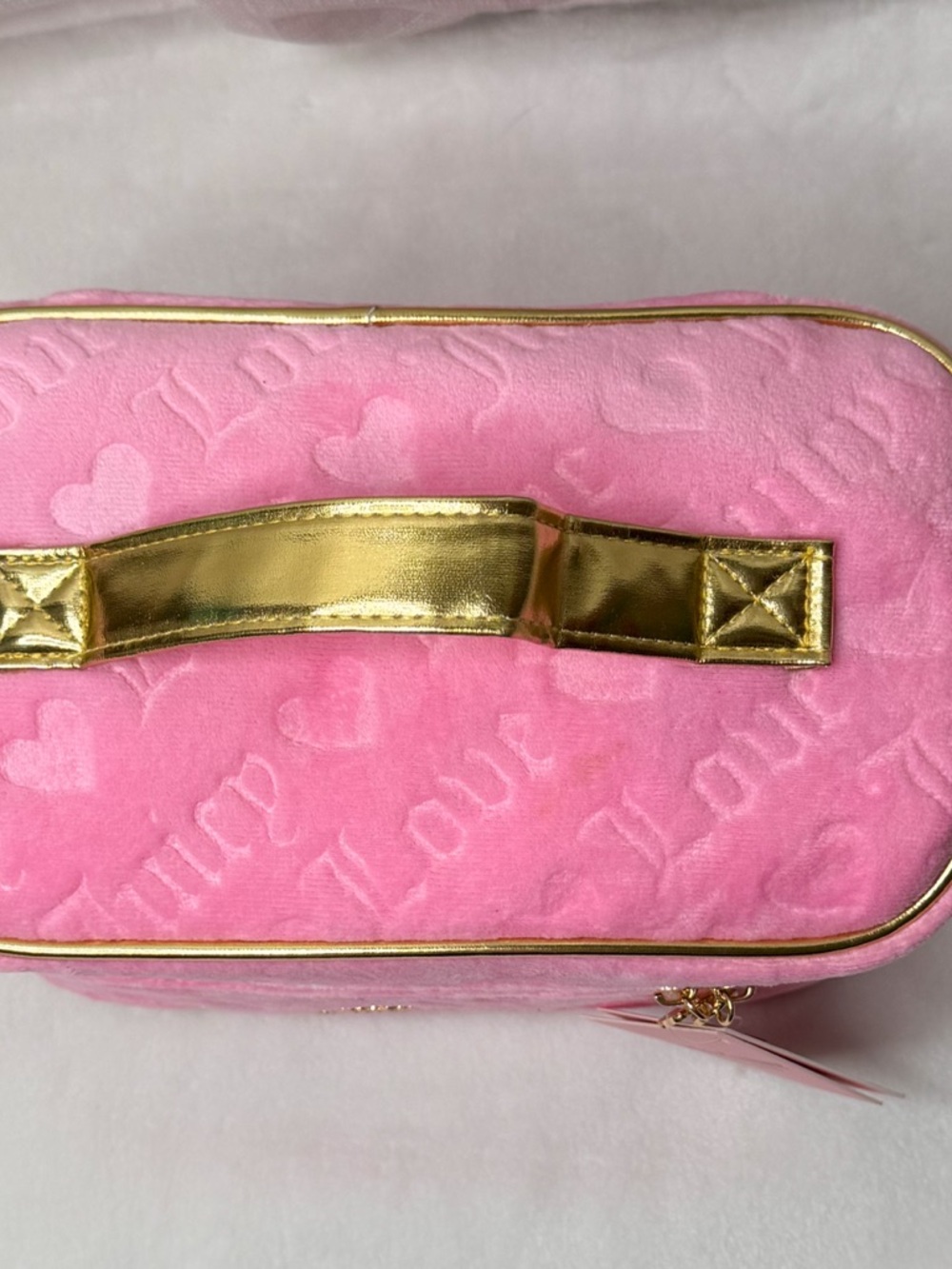 Juicy Couture Pink Velour Travel Case NWT Gold Trim Y2K Makeup Bag - Picture 5 of 5